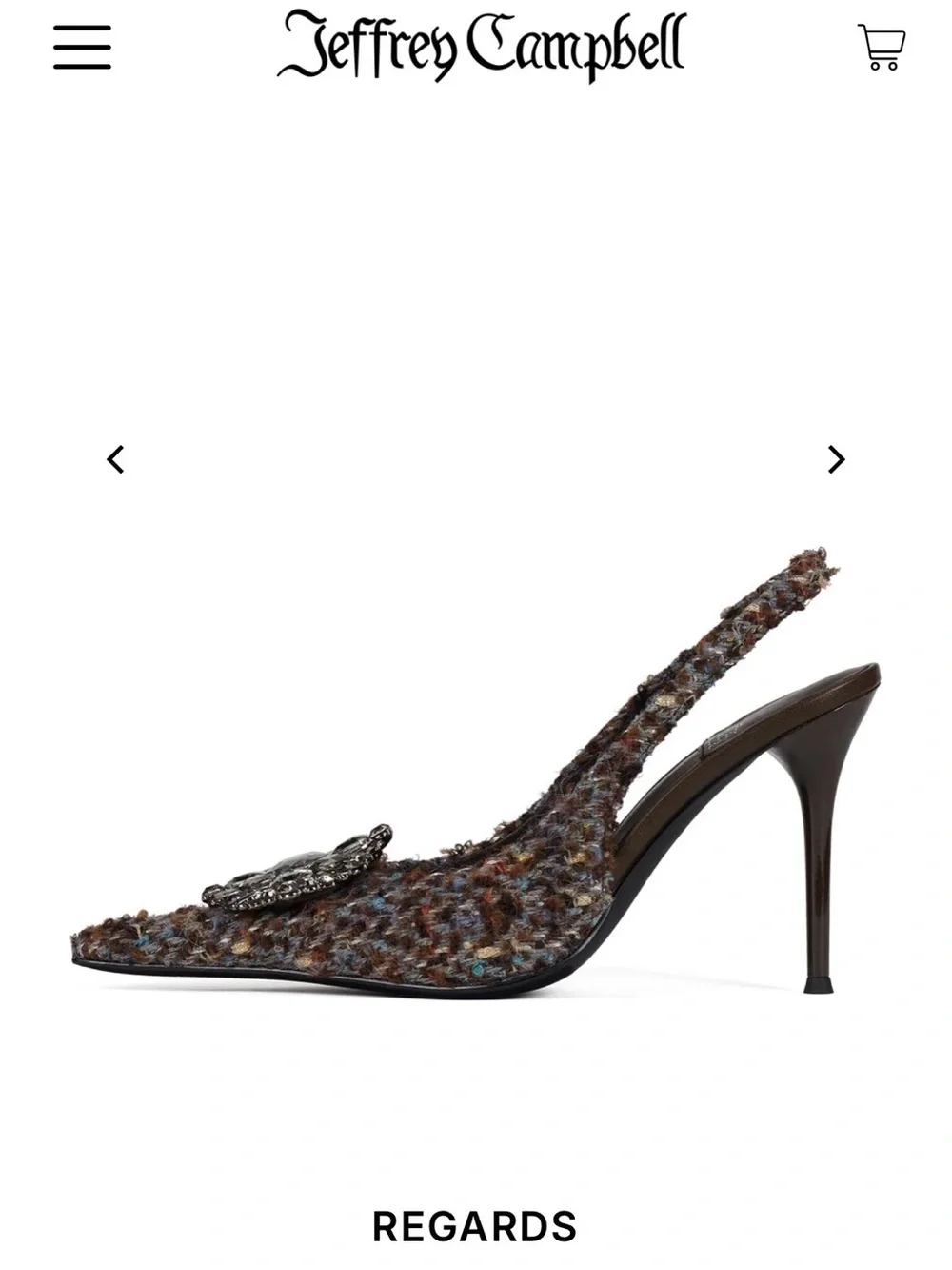 Jeffrey Campbell Brown Tweed Slingback Heel with Crystal Brooch